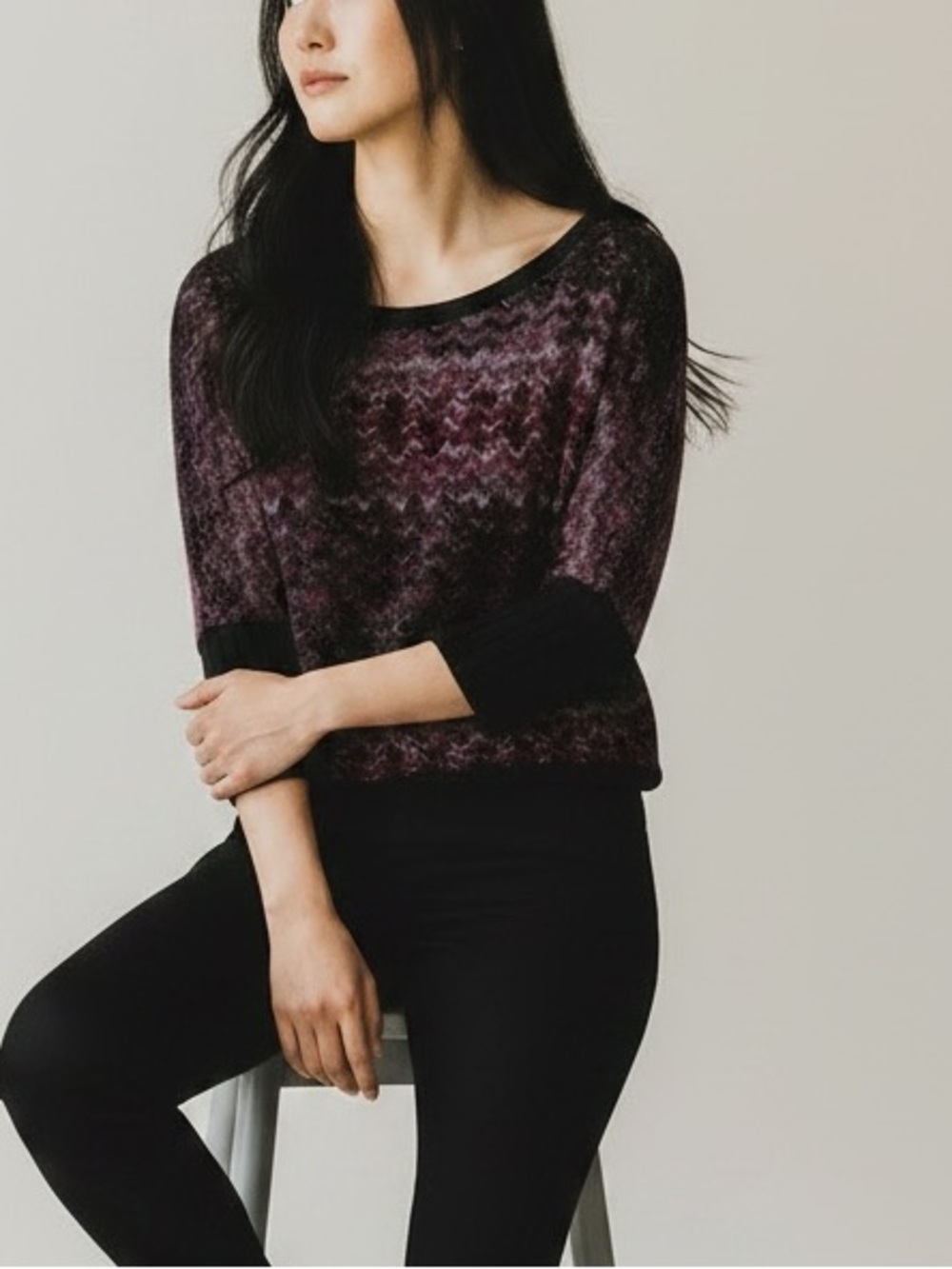 H.I.P. Purple Zig Zag Pattern Cropped Sweater S